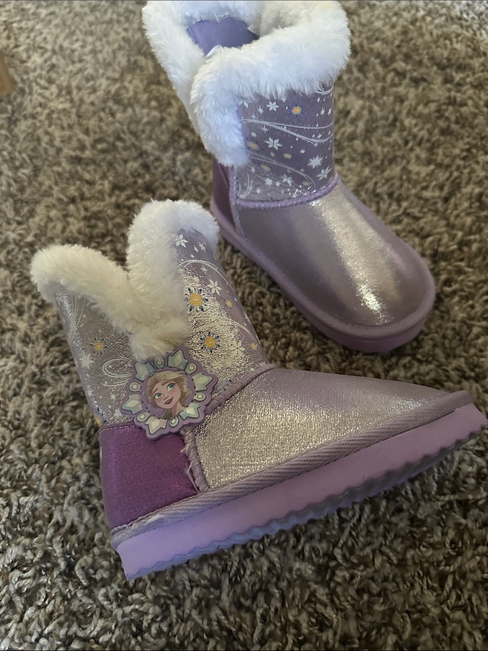 Frozen Lavender Glitter Boots with Faux Fur Trim